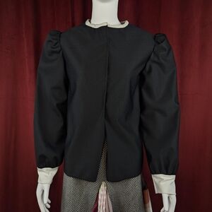 One of a Kind Handmade Black & White Collar Long Sleeve Velcro Front Top